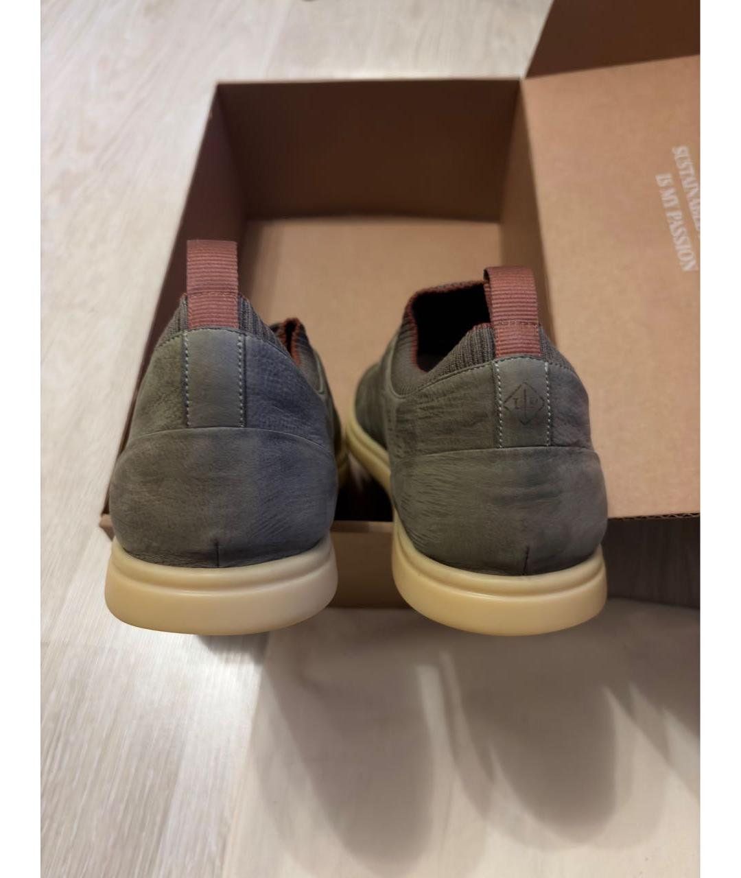 LORO PIANA Хаки нубуковые низкие кроссовки / кеды, фото 4