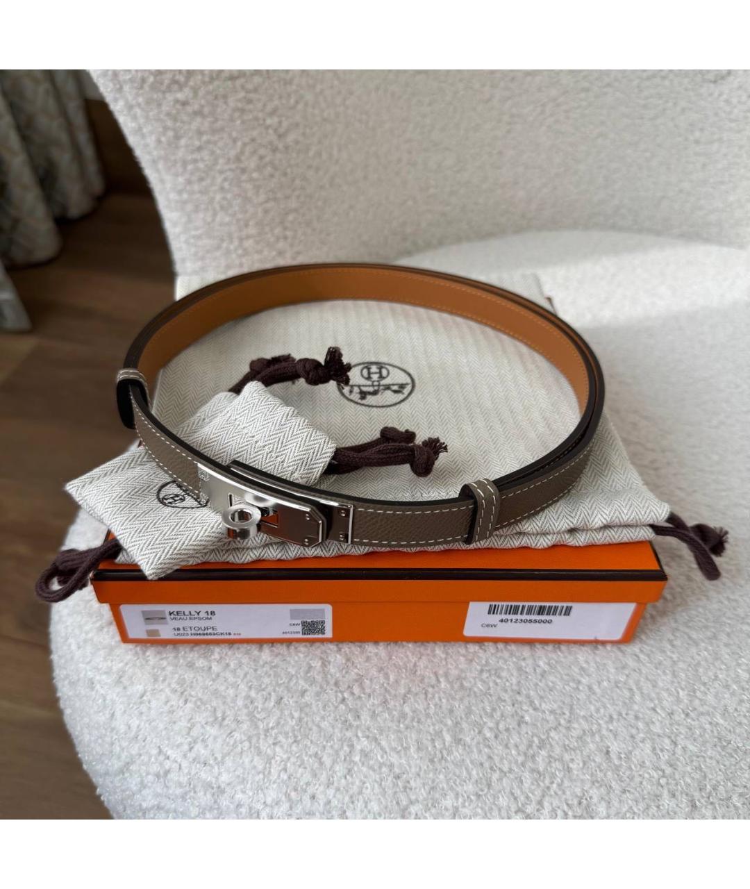 HERMES Серый кожаный ремень, фото 2