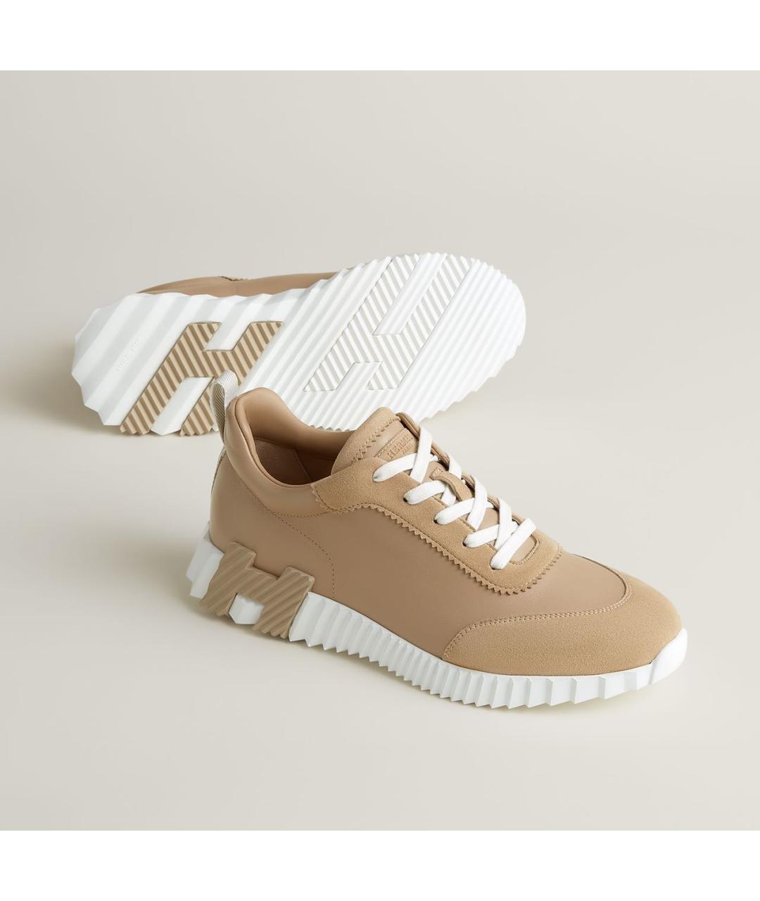 HERMES Бежевые кожаные низкие кроссовки / кеды, фото 2