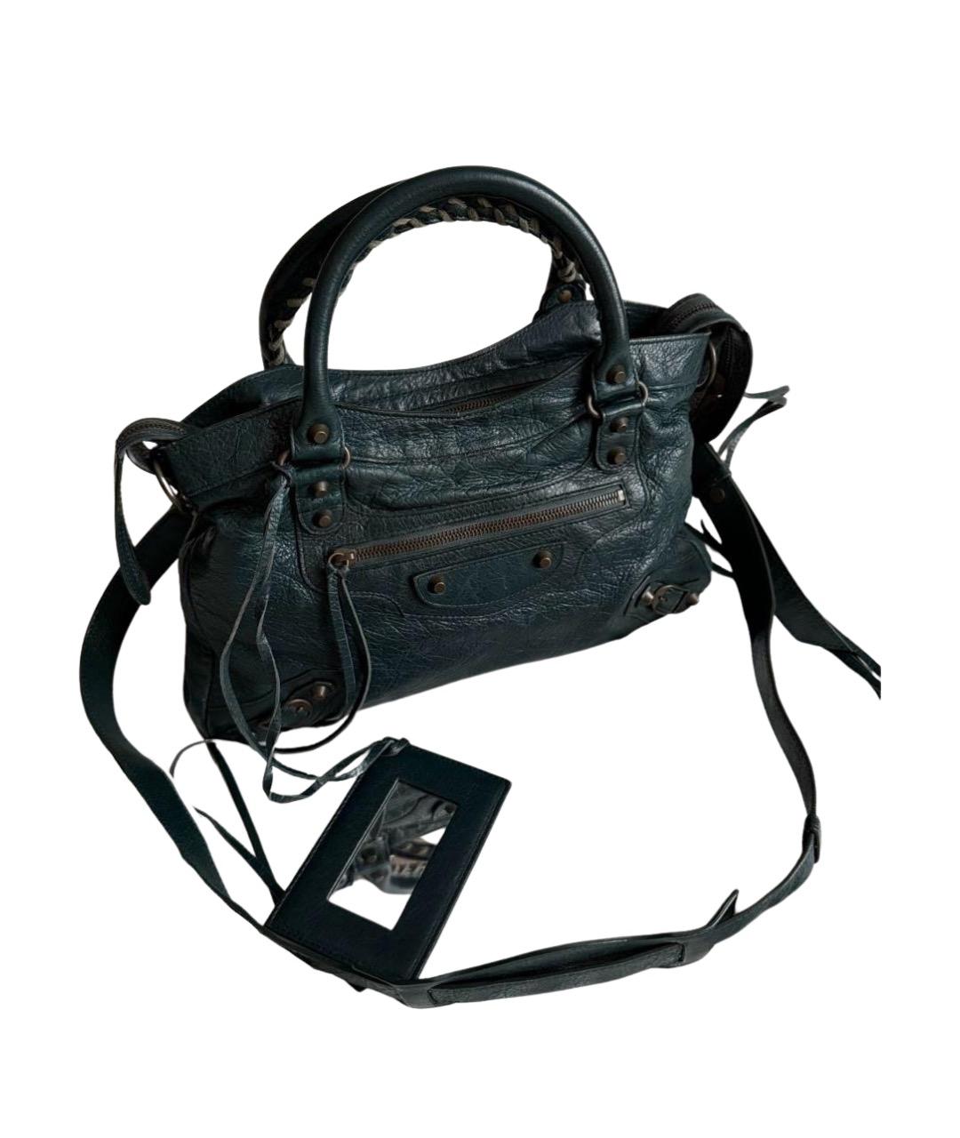 BALENCIAGA Зеленая кожаная сумка с короткими ручками, фото 1