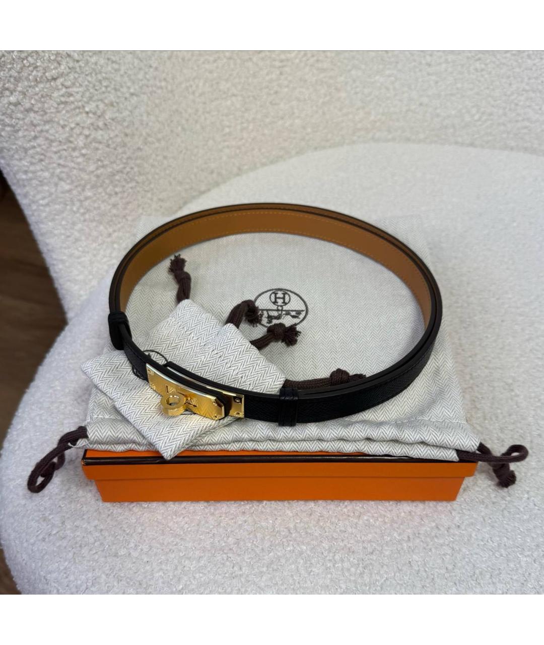 HERMES Черный кожаный ремень, фото 2