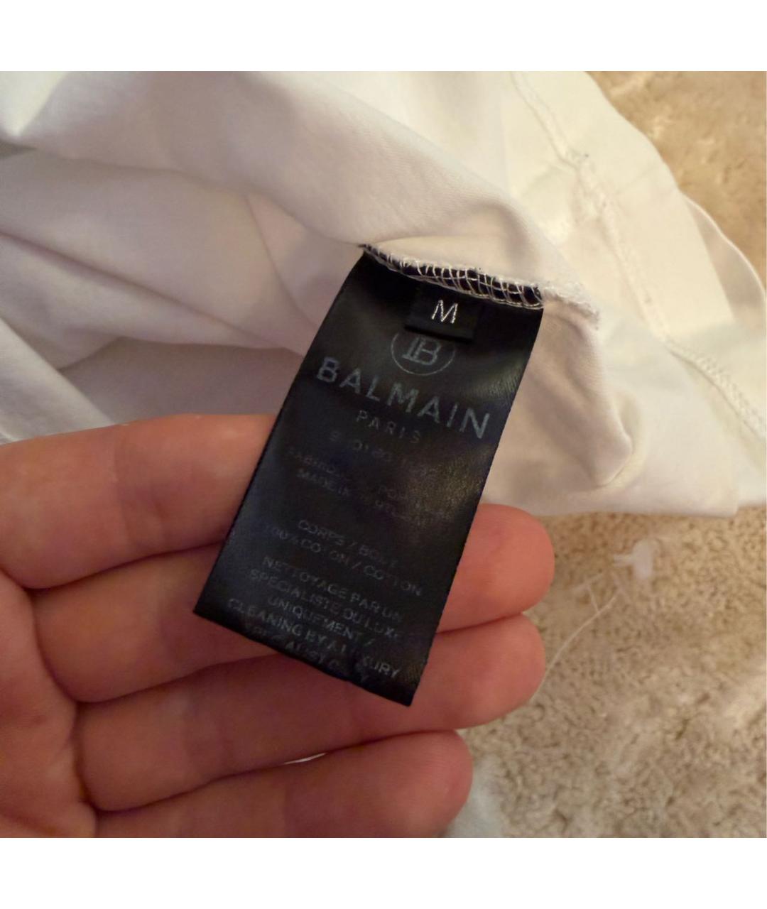 BALMAIN Белая хлопковая футболка, фото 4