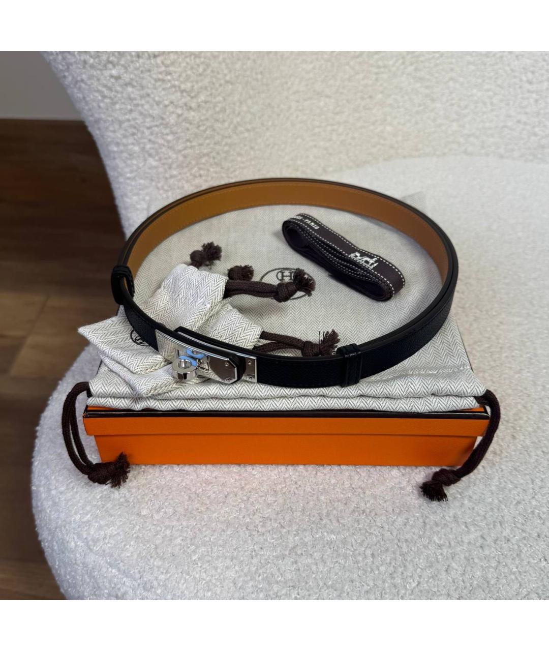 HERMES Черный кожаный ремень, фото 2