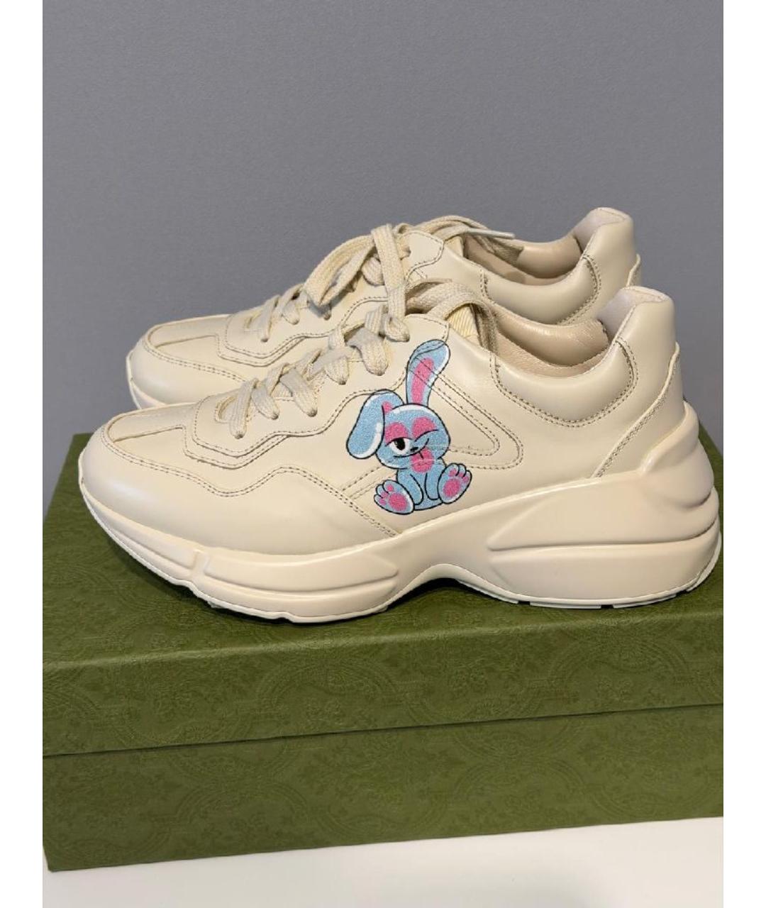 GUCCI Белые кожаные кроссовки, фото 3