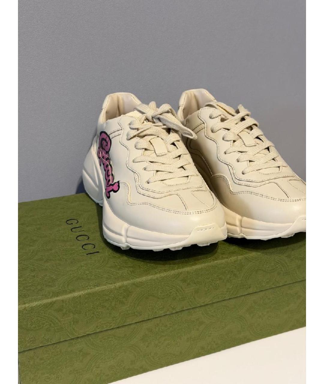 GUCCI Белые кожаные кроссовки, фото 2