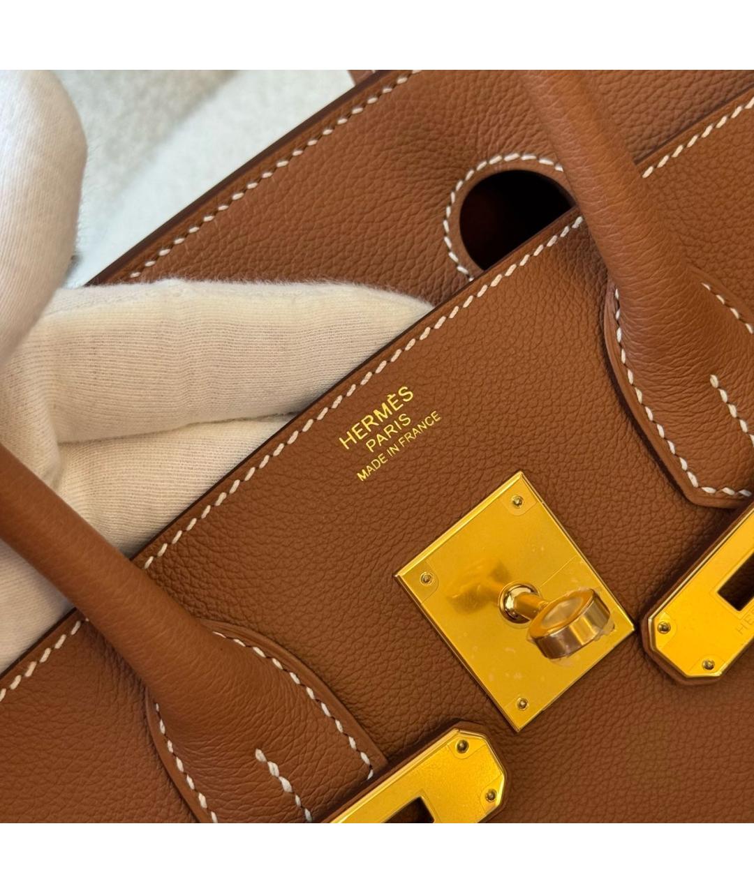 HERMES Коричневая кожаная сумка с короткими ручками, фото 6
