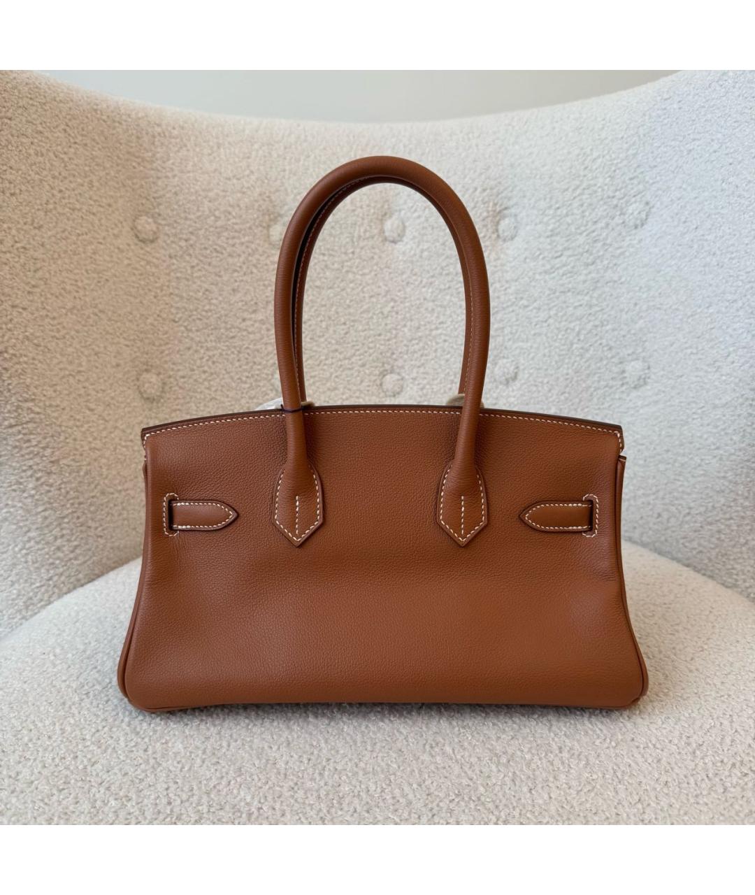 HERMES Коричневая кожаная сумка с короткими ручками, фото 3