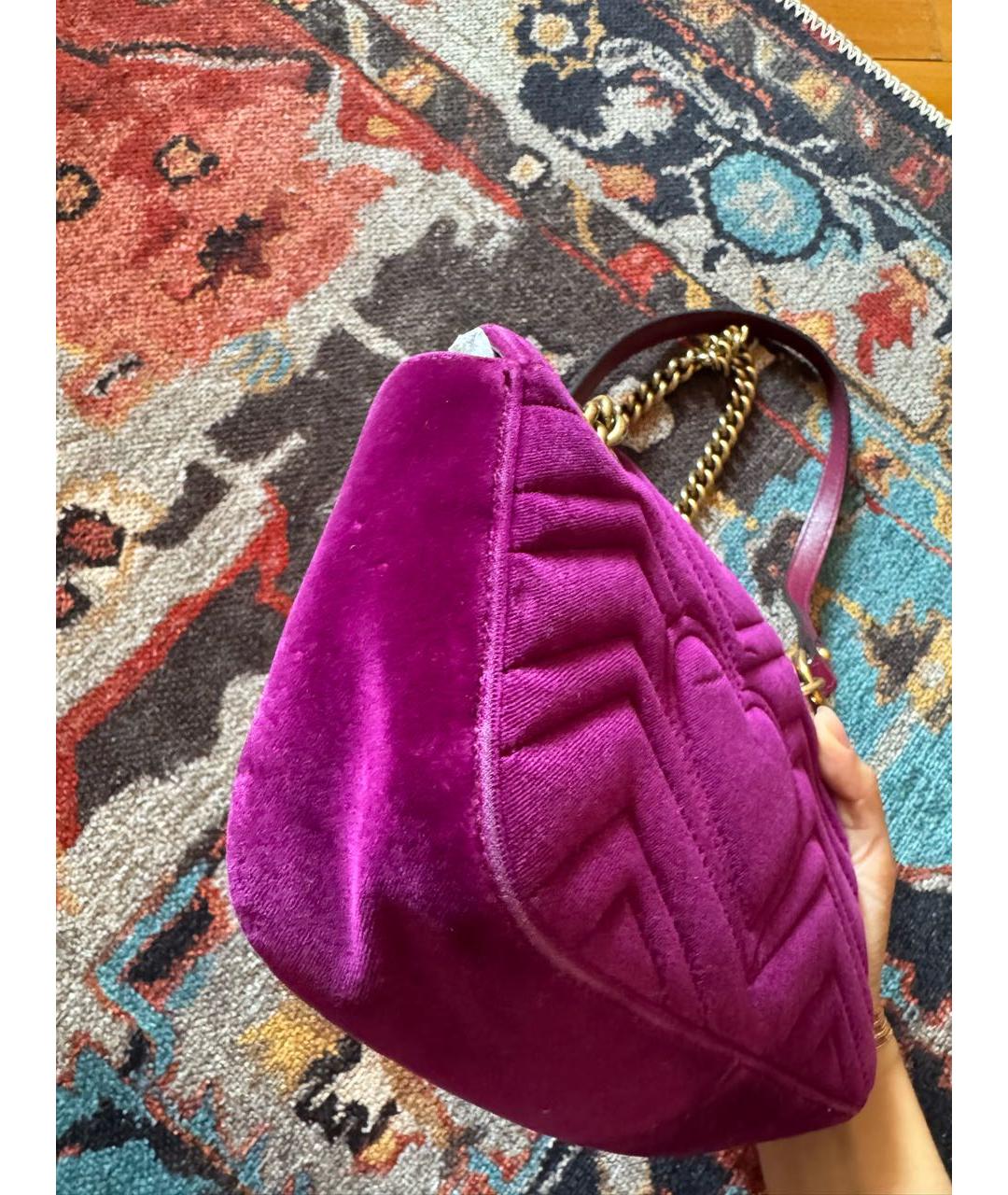 GUCCI Фуксия бархатная сумка через плечо, фото 5