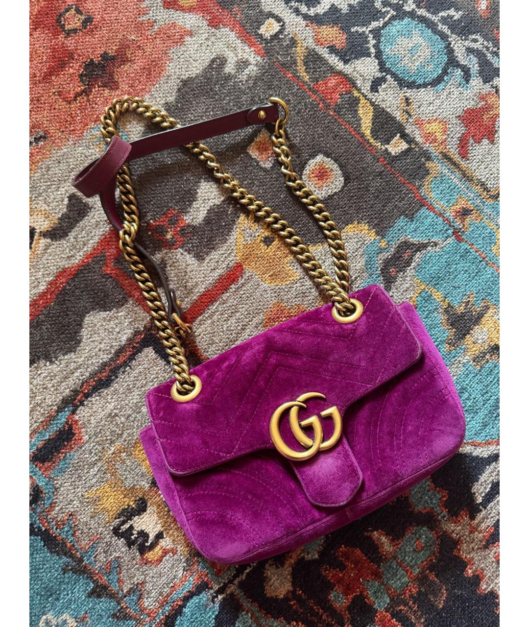 GUCCI Фуксия бархатная сумка через плечо, фото 9