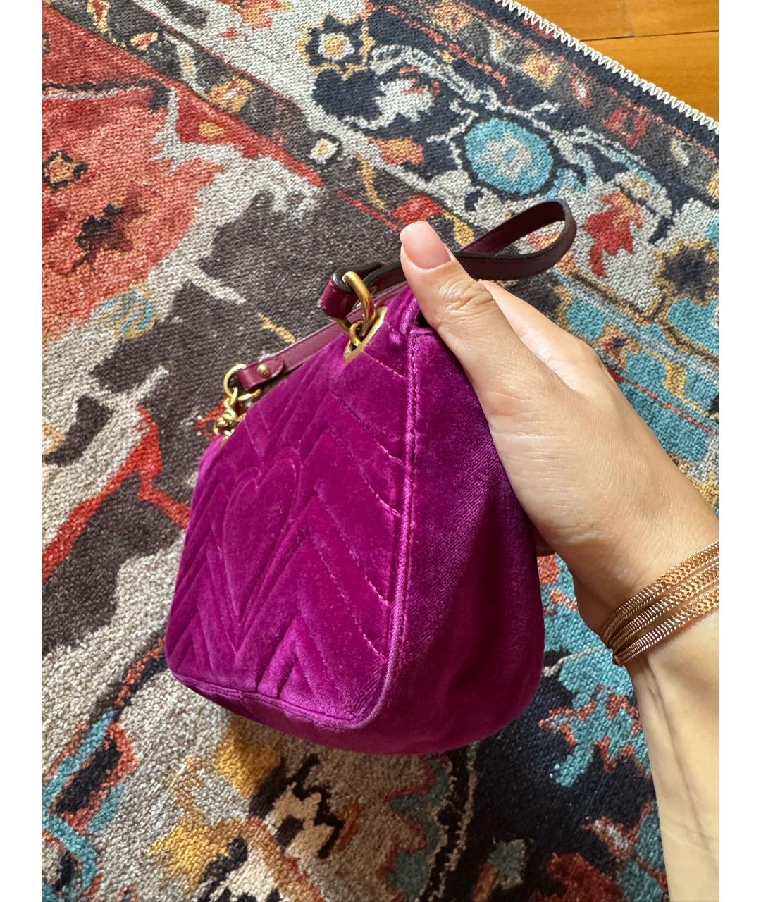 GUCCI Фуксия бархатная сумка через плечо, фото 8