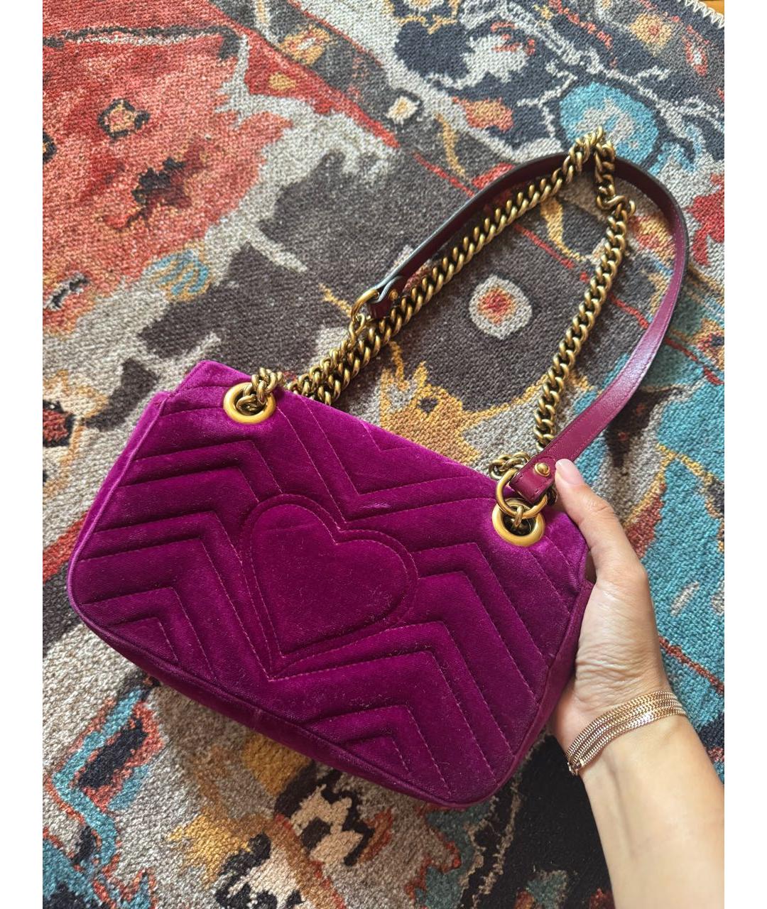 GUCCI Фуксия бархатная сумка через плечо, фото 3