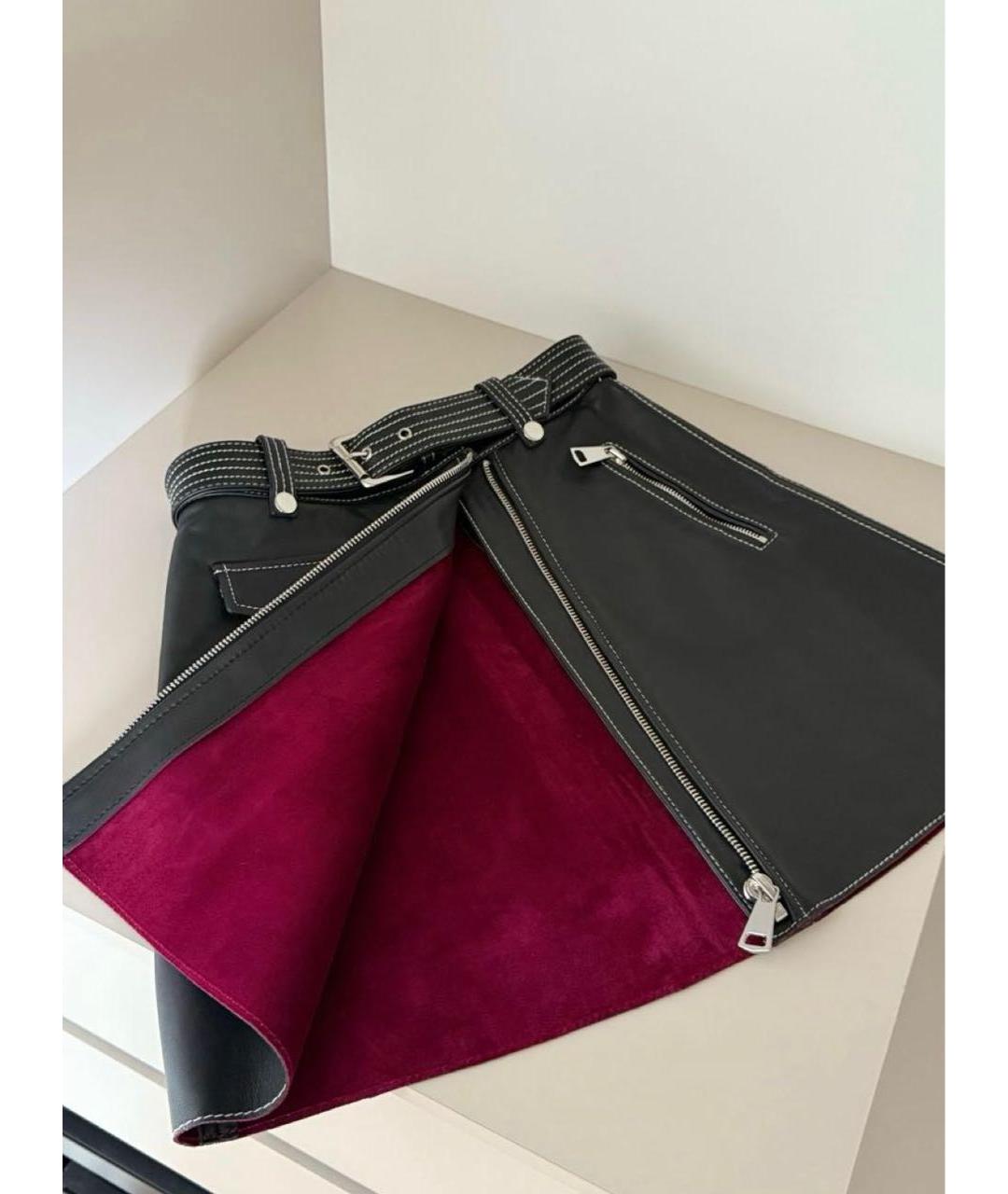 MAJE Черная кожаная юбка мини, фото 2