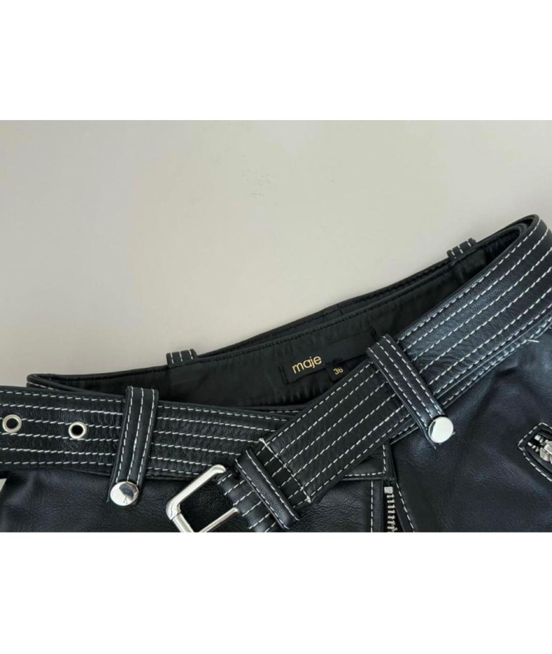 MAJE Черная кожаная юбка мини, фото 3