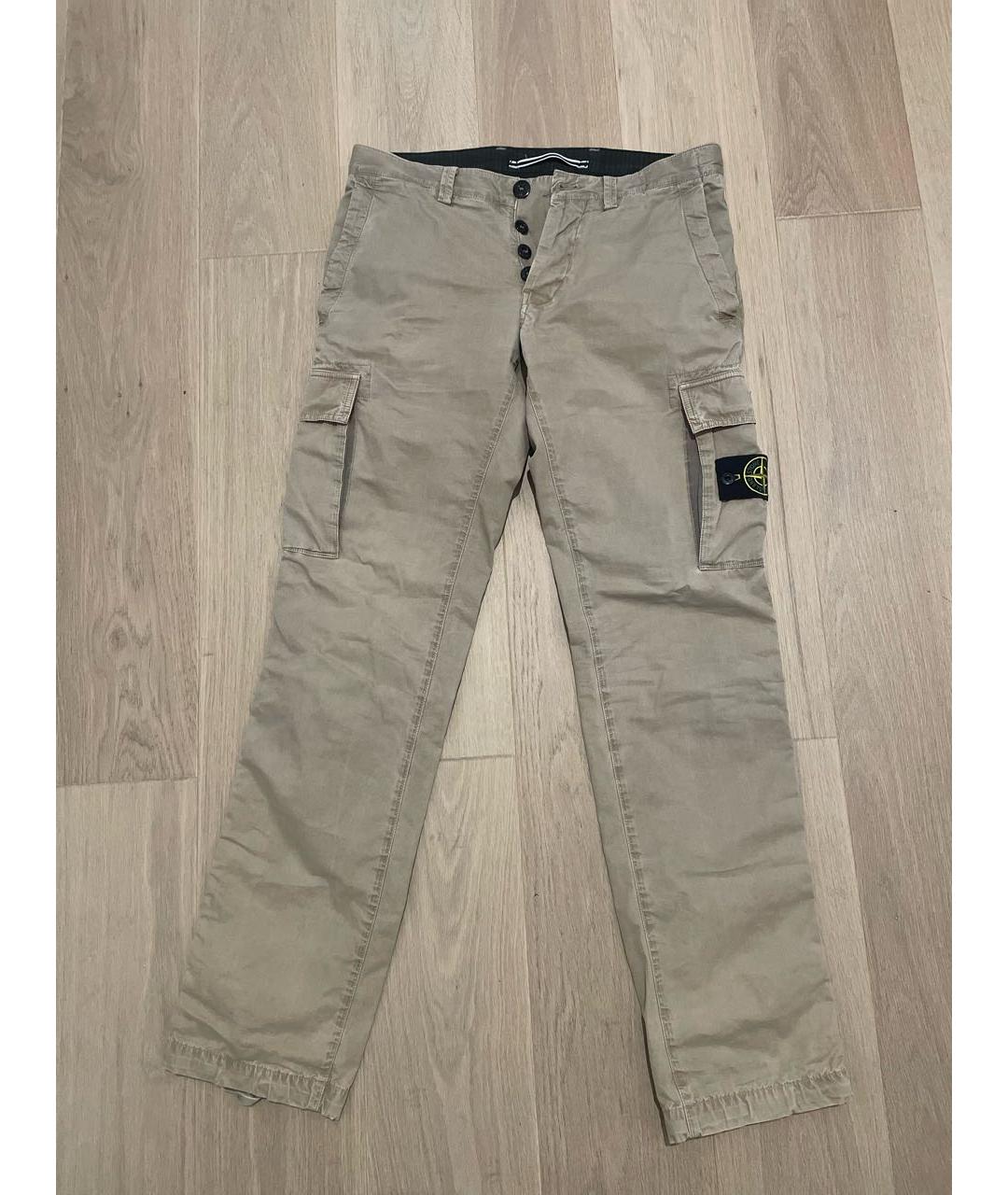 STONE ISLAND Бежевые хлопковые классические брюки, фото 7