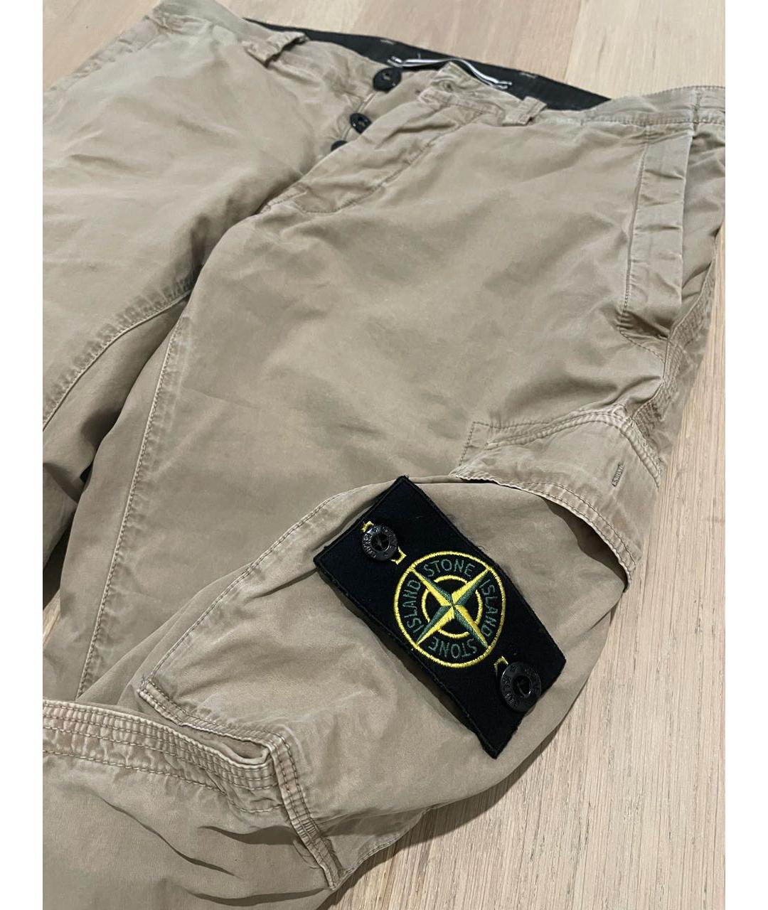 STONE ISLAND Бежевые хлопковые классические брюки, фото 5
