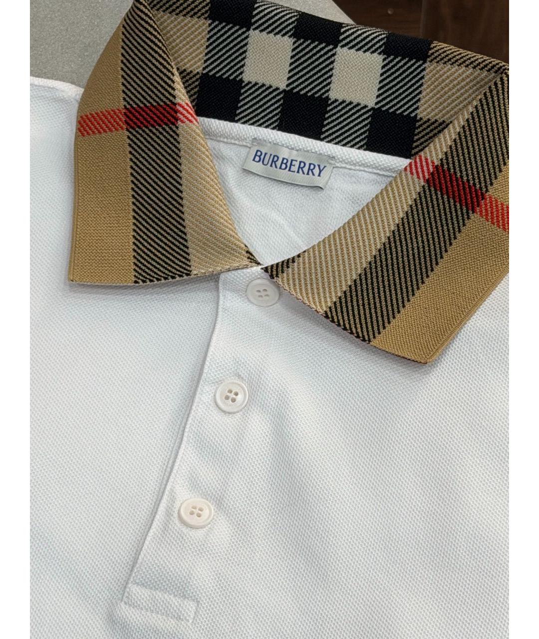 BURBERRY Белое хлопковое поло с коротким рукавом, фото 7