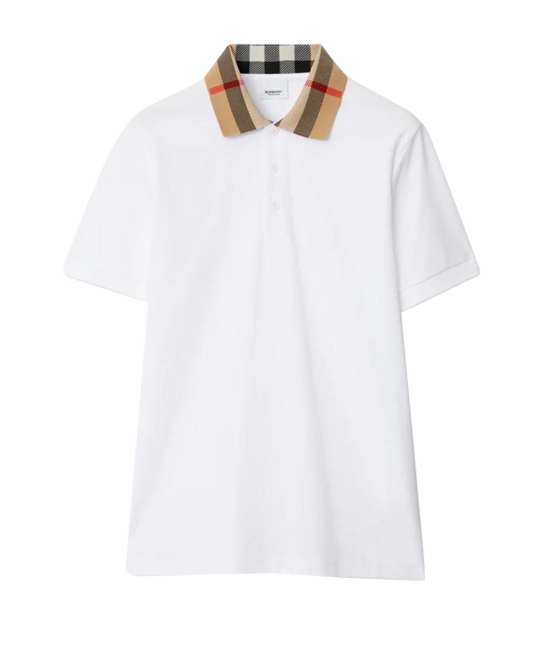 BURBERRY Белое хлопковое поло с коротким рукавом, фото 1
