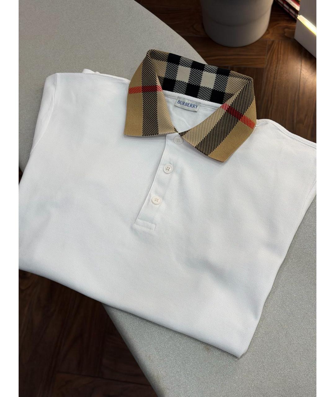 BURBERRY Белое хлопковое поло с коротким рукавом, фото 6