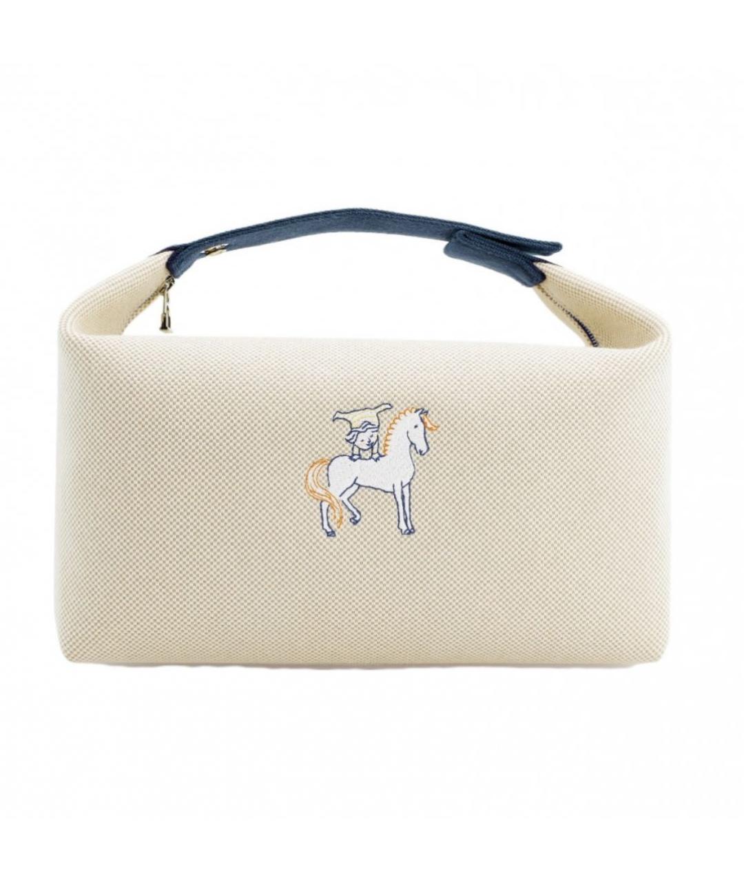 HERMES Бежевая тканевая косметичка, фото 2