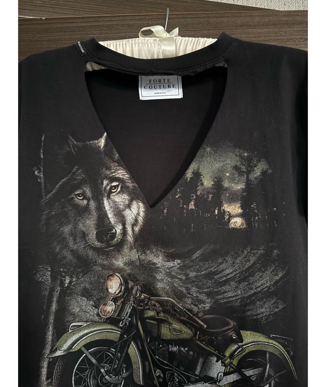 FORTE COUTURE Черная хлопковая футболка, фото 4