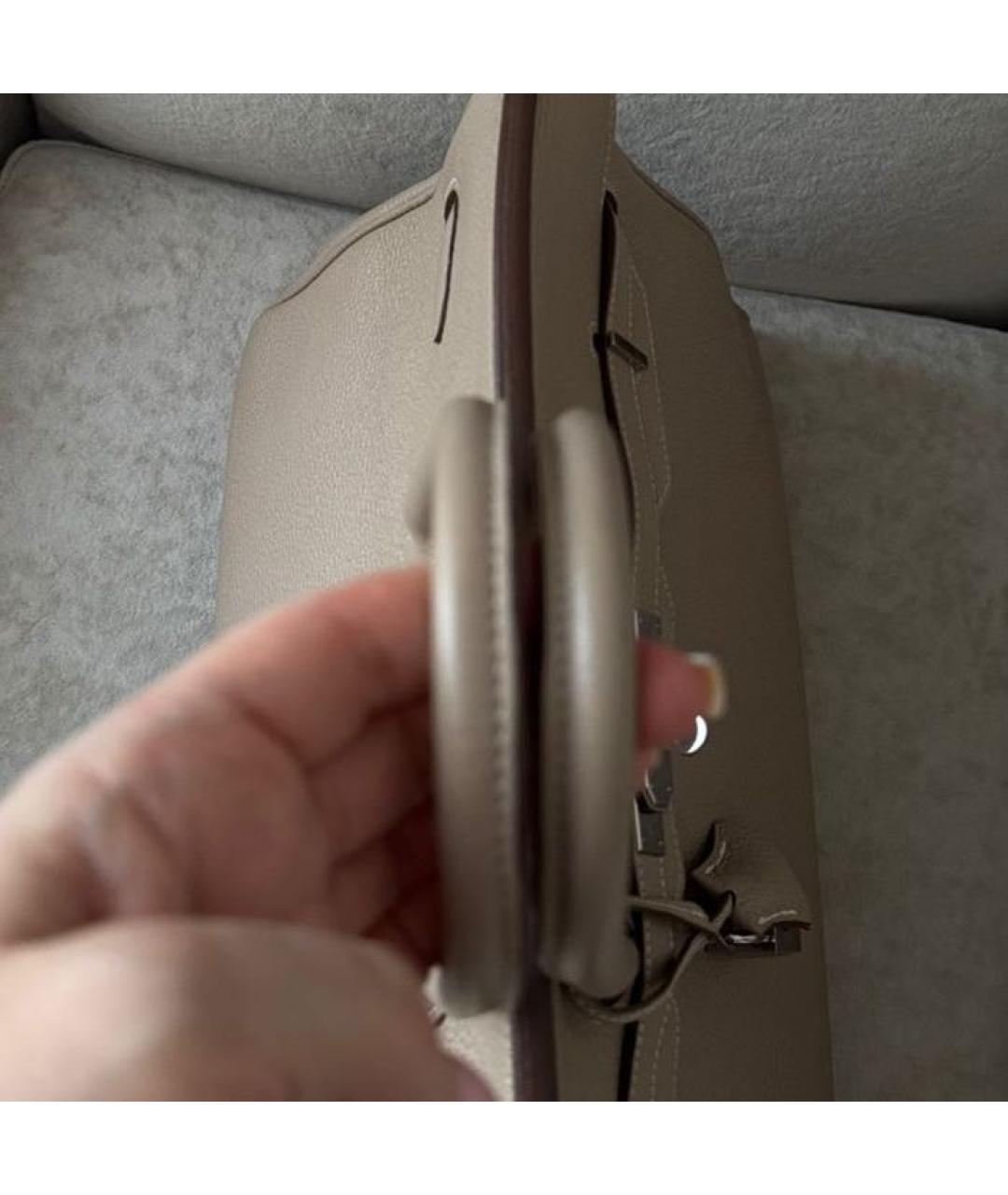 HERMES Бежевая кожаная сумка с короткими ручками, фото 6