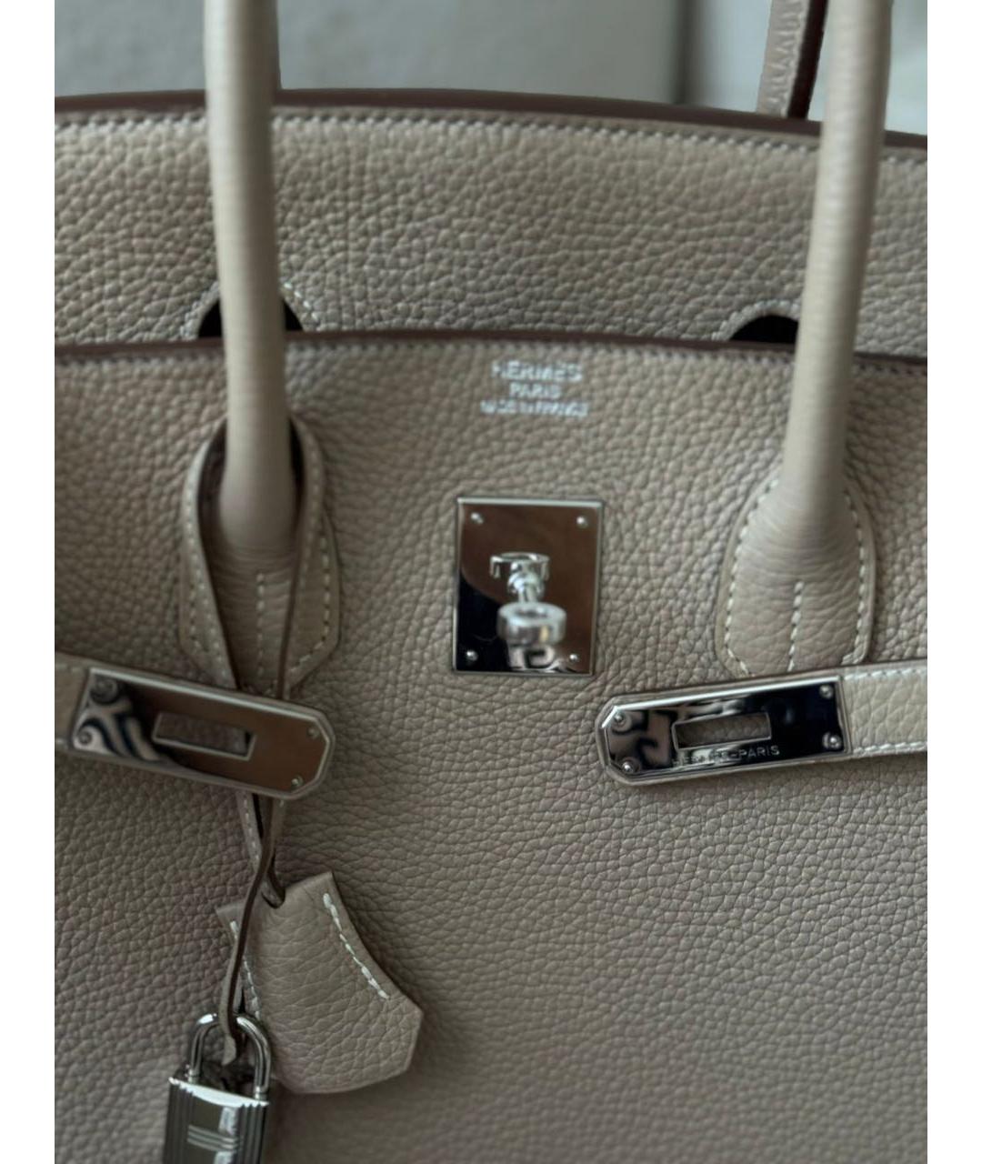 HERMES Бежевая кожаная сумка с короткими ручками, фото 5