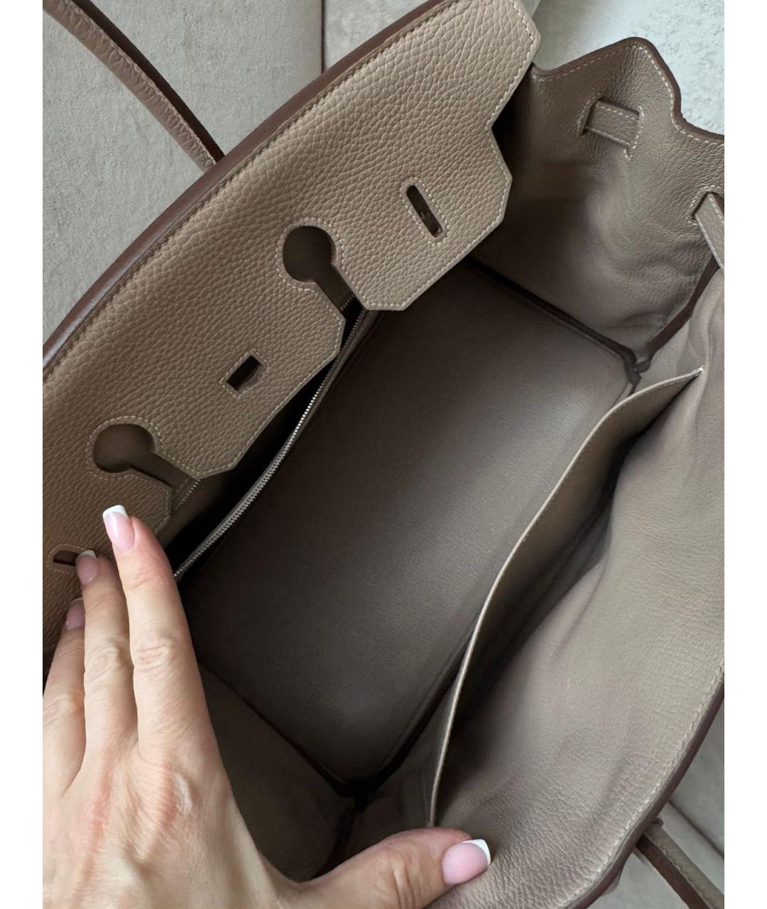 HERMES Бежевая кожаная сумка с короткими ручками, фото 4