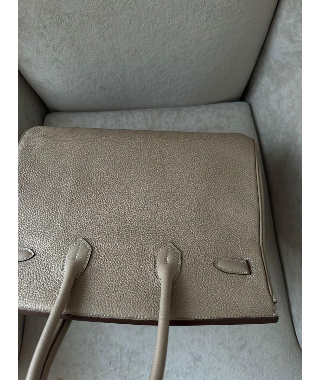 HERMES Бежевая кожаная сумка с короткими ручками, фото 3