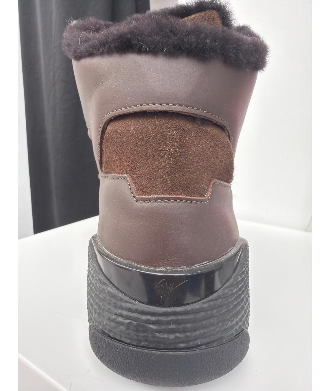 GIUSEPPE ZANOTTI DESIGN Коричневые кожаные высокие кроссовки / кеды, фото 4