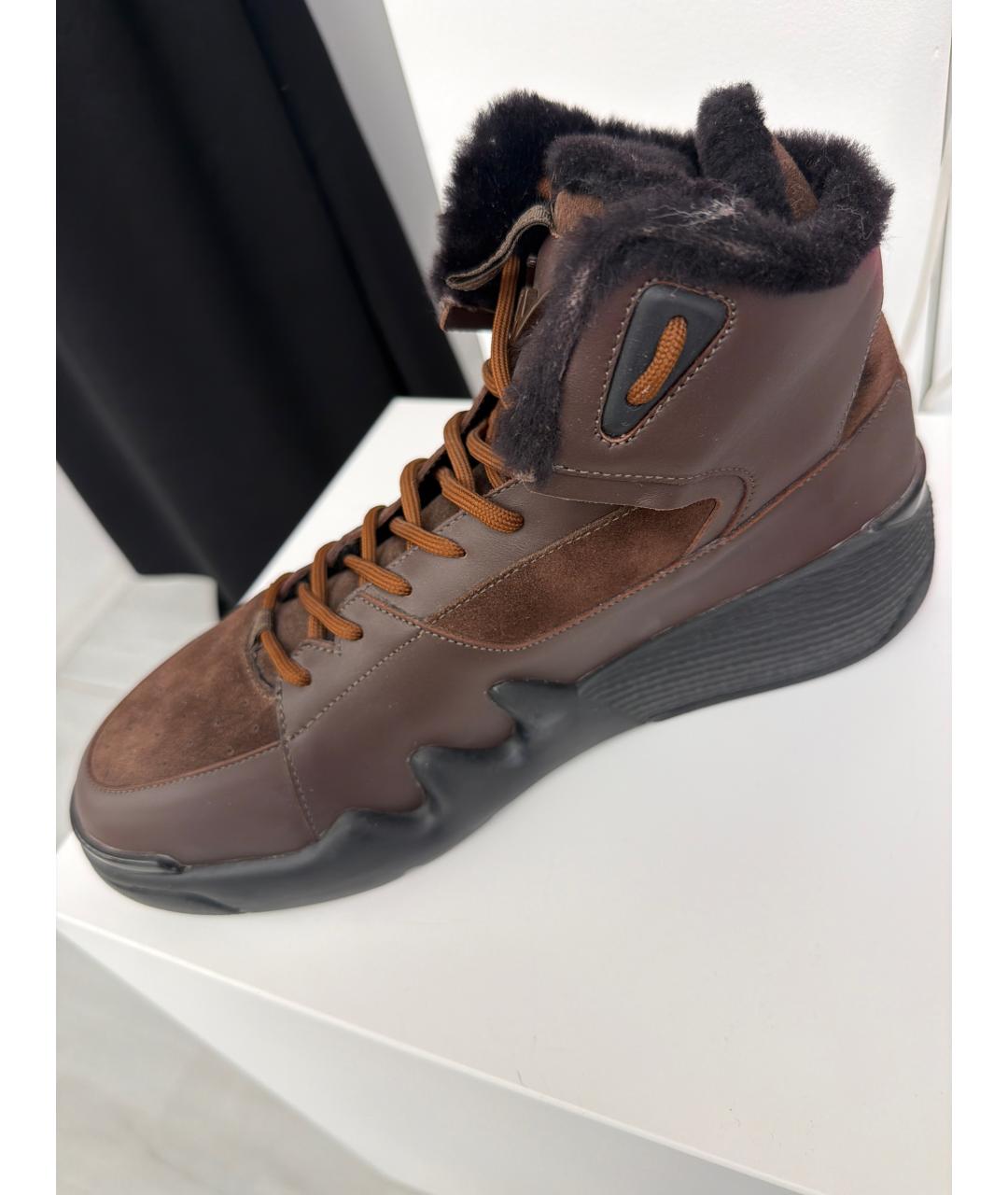 GIUSEPPE ZANOTTI DESIGN Коричневые кожаные высокие кроссовки / кеды, фото 2