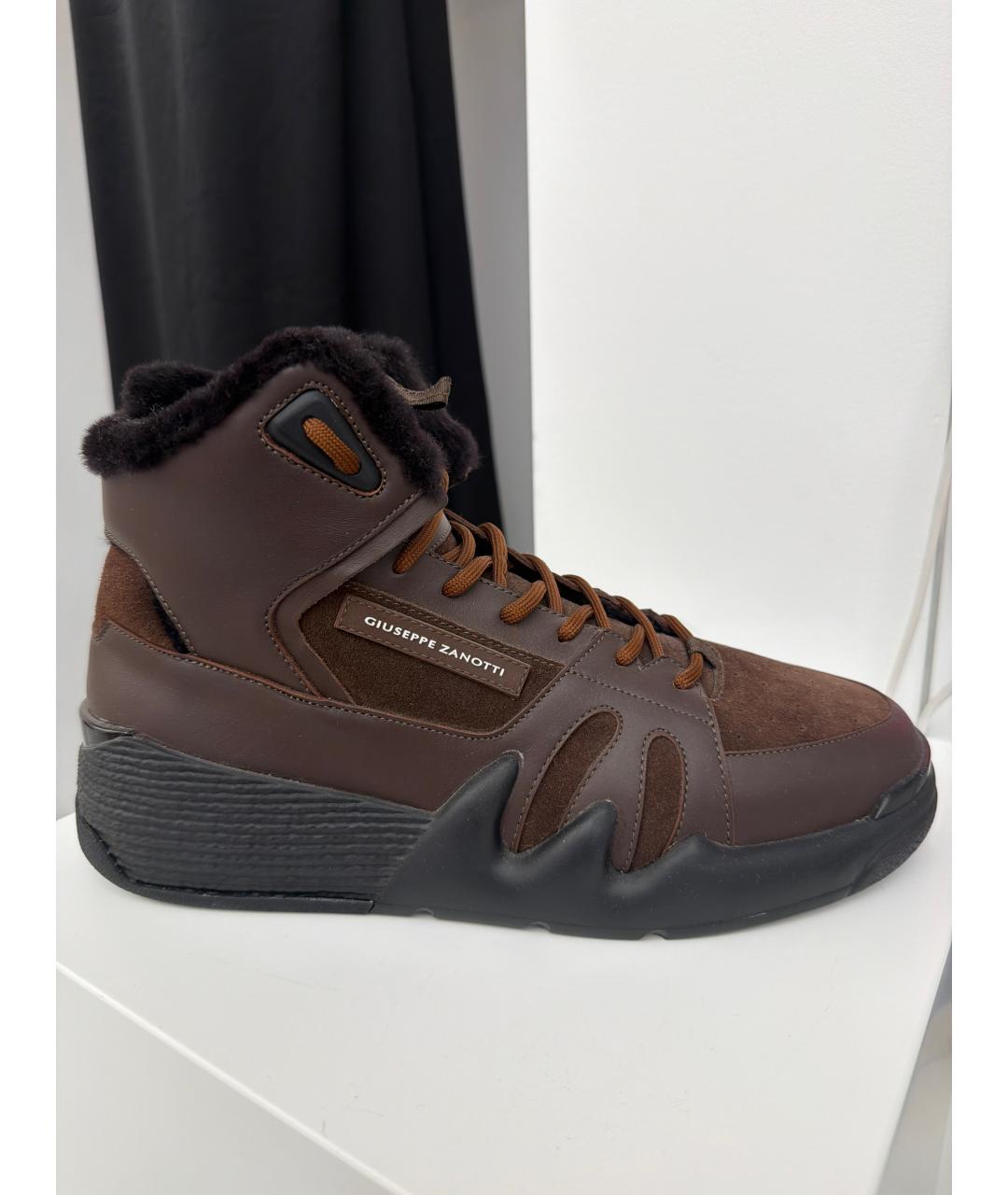 GIUSEPPE ZANOTTI DESIGN Коричневые кожаные высокие кроссовки / кеды, фото 5