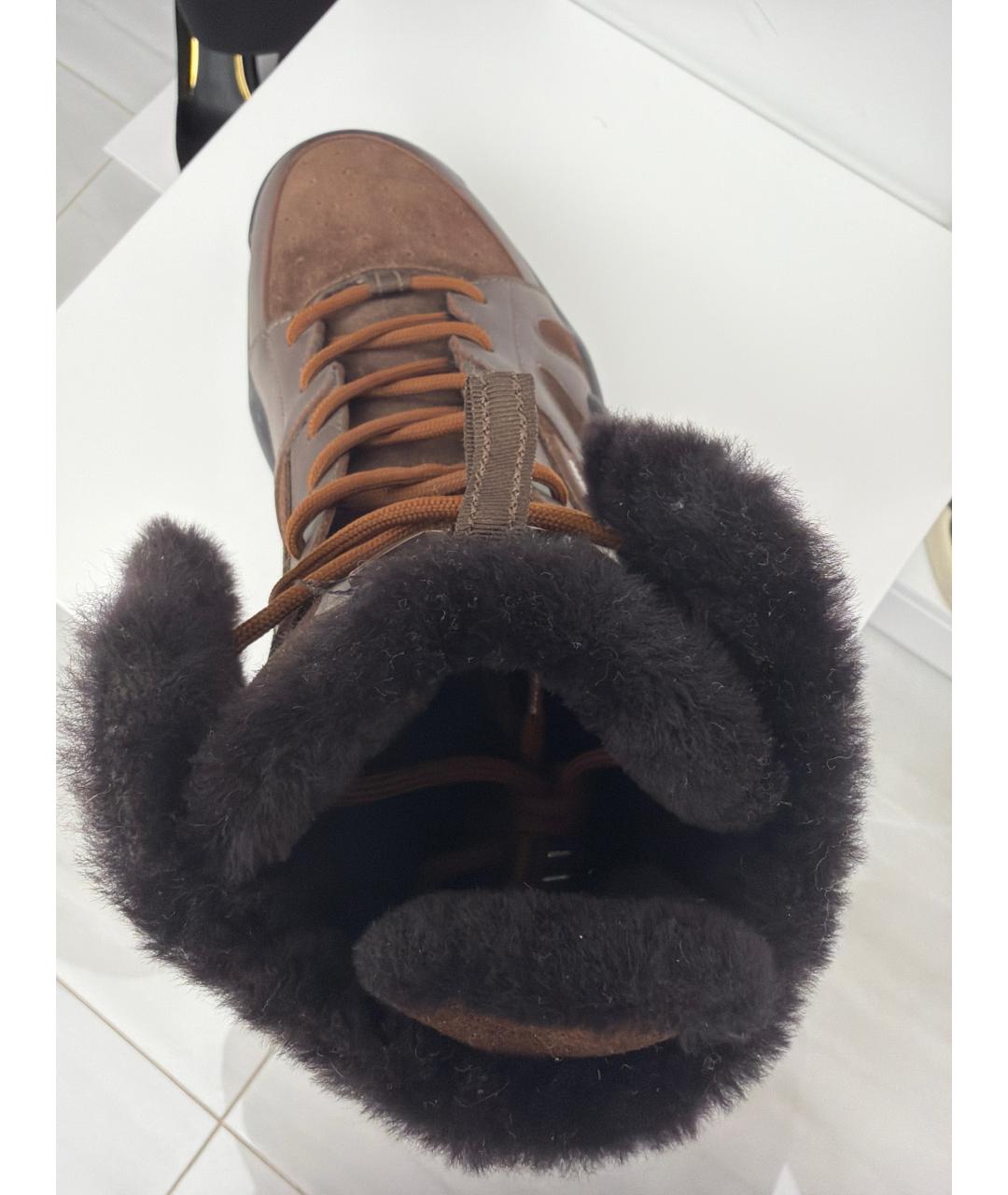 GIUSEPPE ZANOTTI DESIGN Коричневые кожаные высокие кроссовки / кеды, фото 3