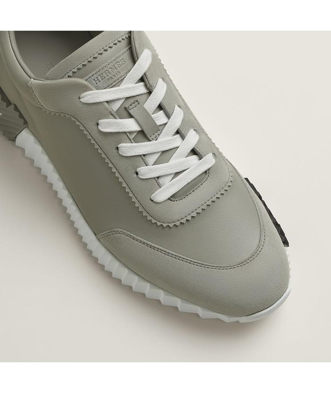 HERMES Серые кожаные низкие кроссовки / кеды, фото 6