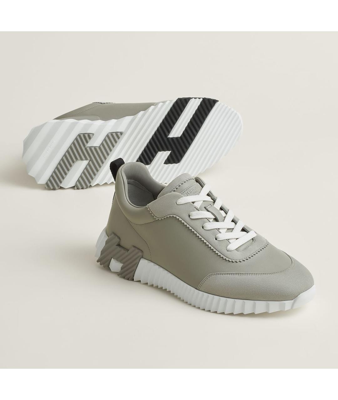 HERMES Серые кожаные низкие кроссовки / кеды, фото 2