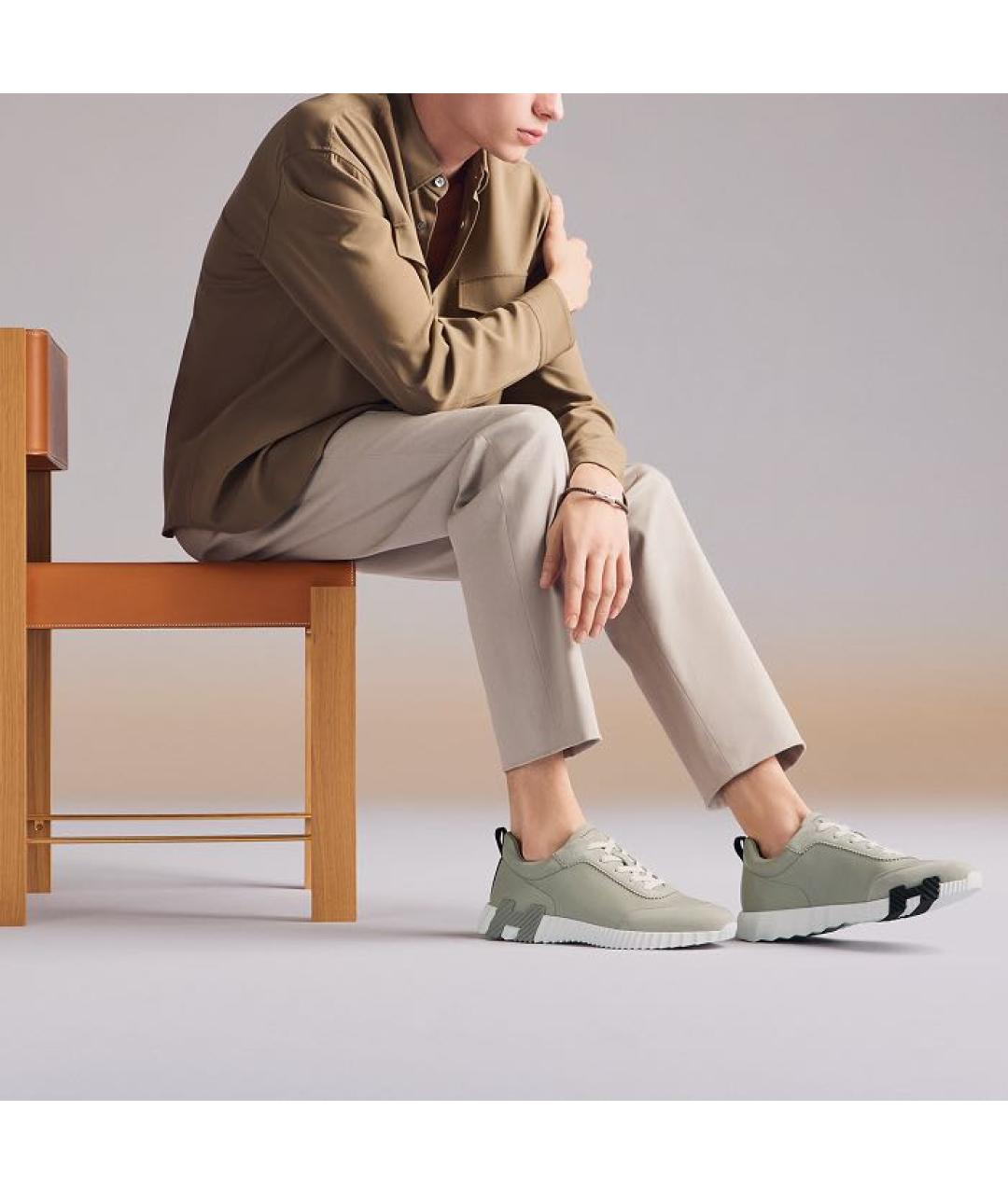 HERMES Серые кожаные низкие кроссовки / кеды, фото 3