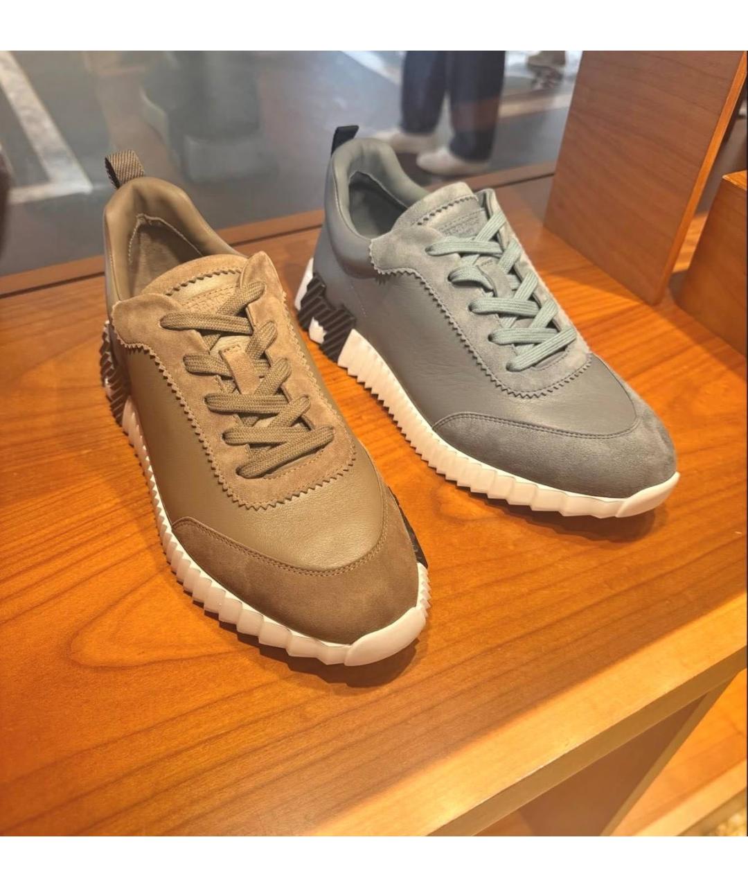 HERMES Серые кожаные низкие кроссовки / кеды, фото 6