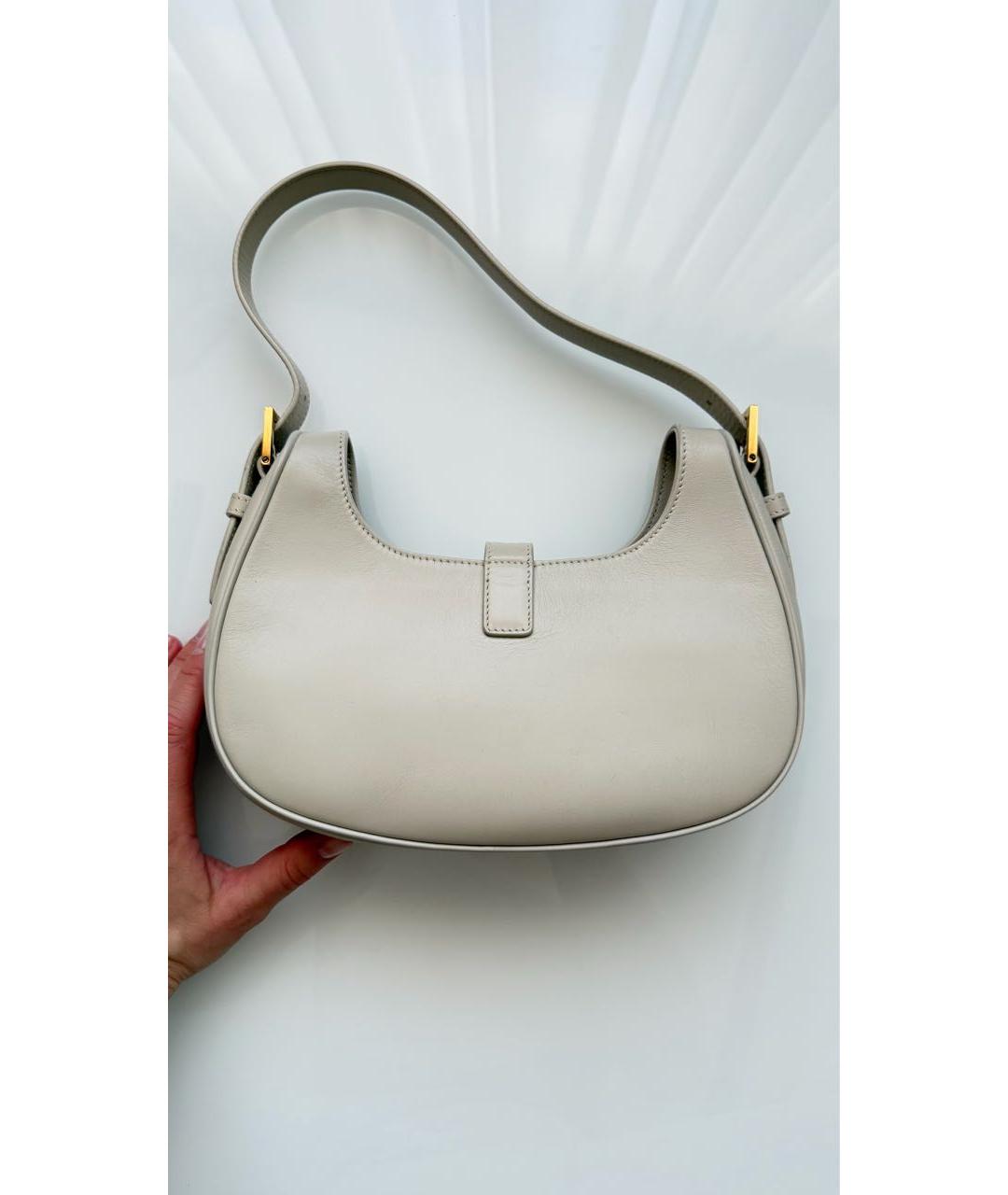 SAINT LAURENT Бежевая кожаная сумка с короткими ручками, фото 2