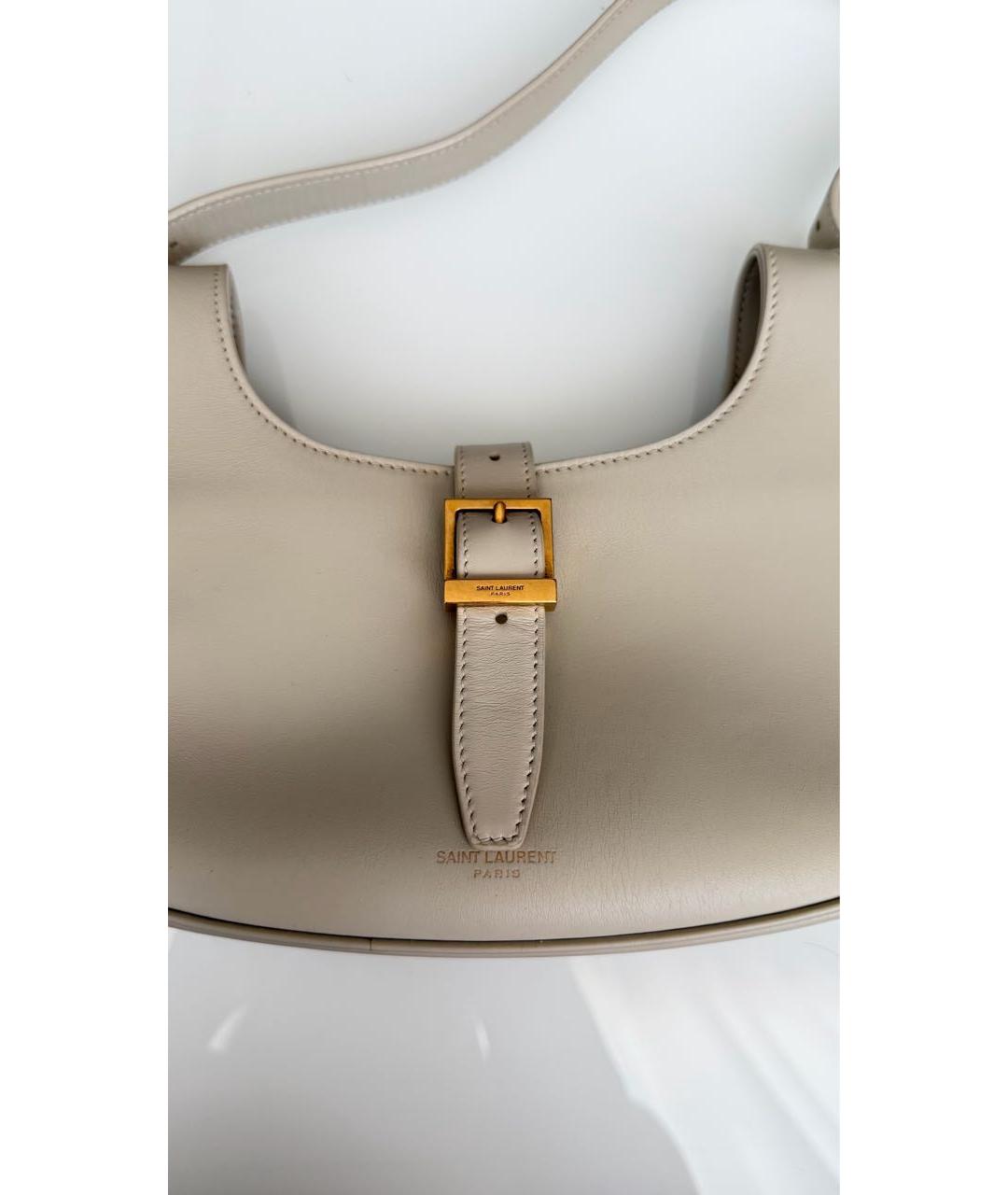 SAINT LAURENT Бежевая кожаная сумка с короткими ручками, фото 3