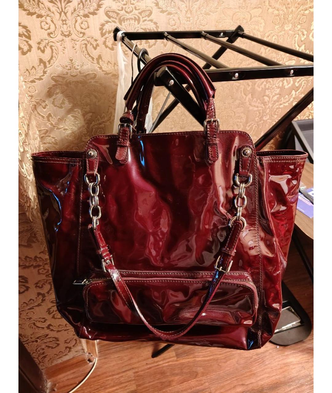 DOLCE&GABBANA Бордовая сумка тоут из лакированной кожи, фото 5