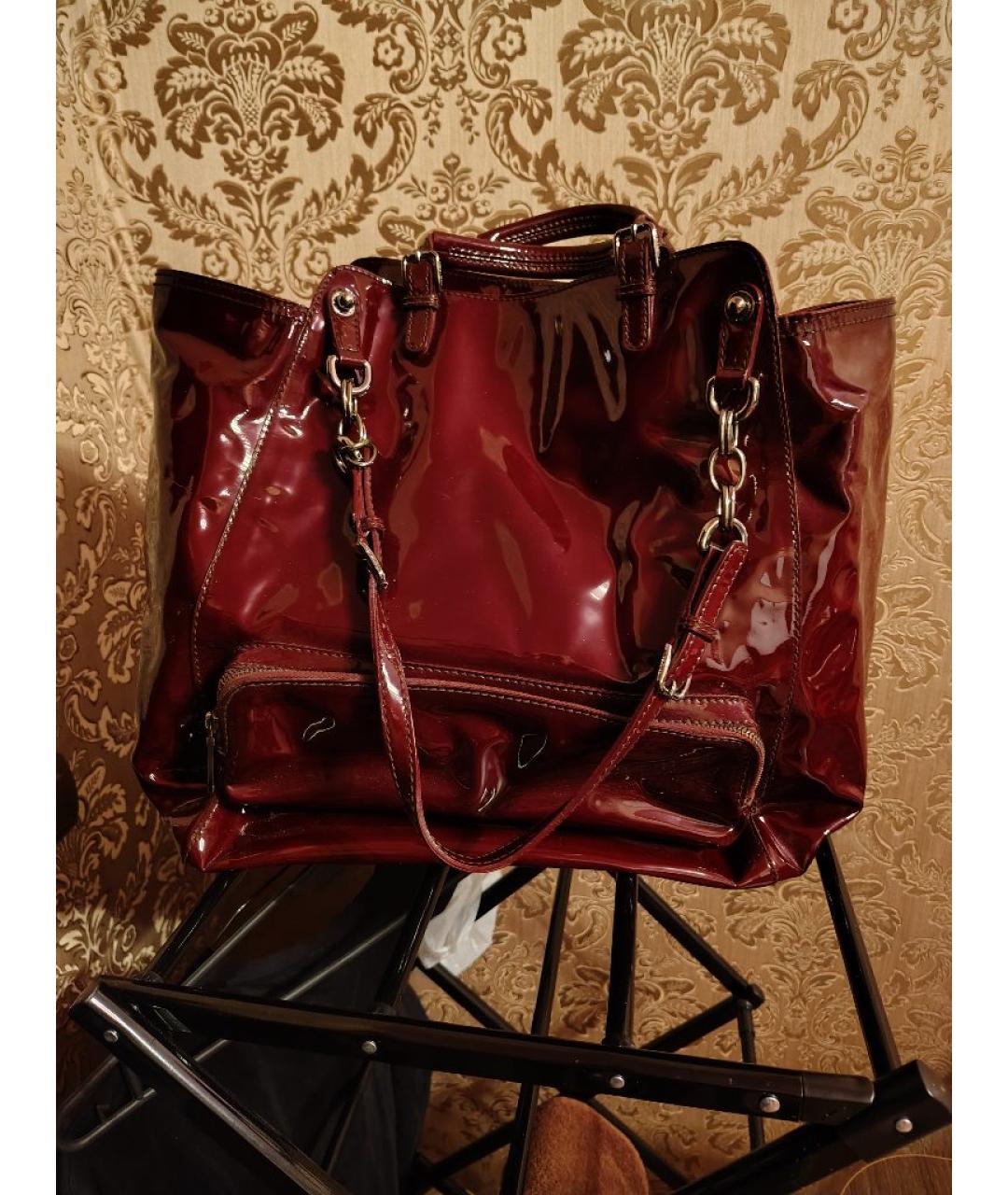 DOLCE&GABBANA Бордовая сумка тоут из лакированной кожи, фото 3