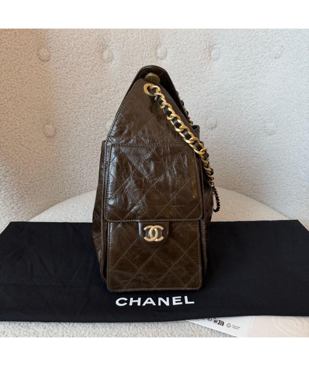 CHANEL Коричневая кожаная сумка тоут, фото 3