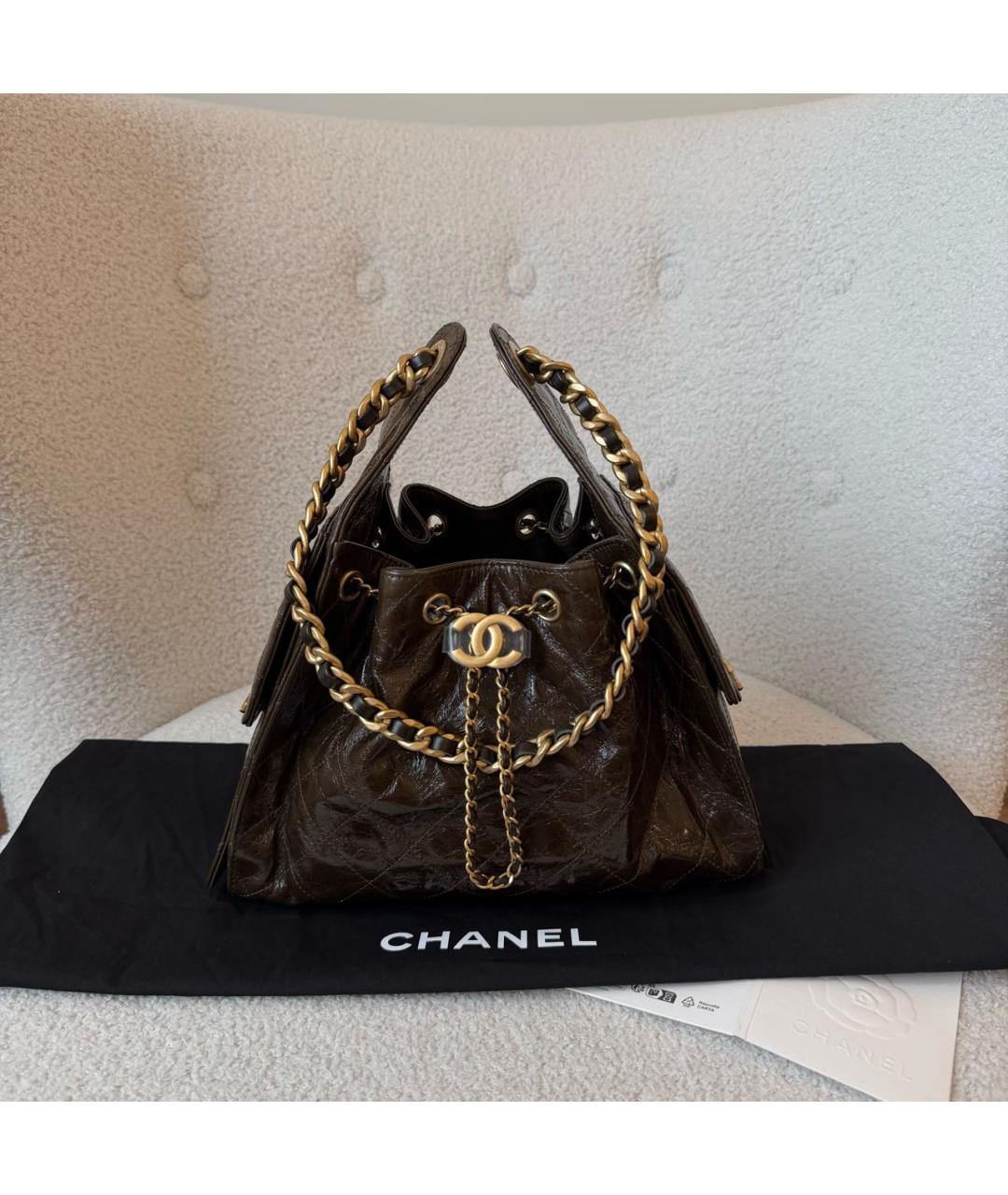 CHANEL Коричневая кожаная сумка тоут, фото 8