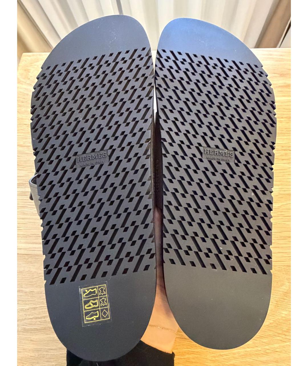HERMES Антрацитовые кожаные шлепанцы, фото 4