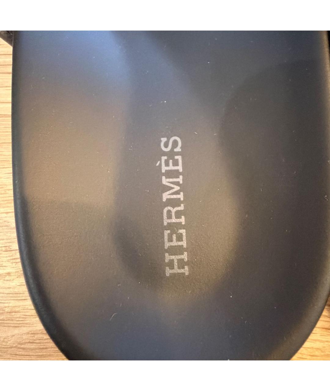 HERMES Антрацитовые кожаные шлепанцы, фото 6