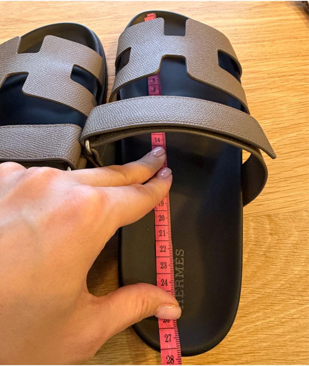 HERMES Антрацитовые кожаные шлепанцы, фото 7