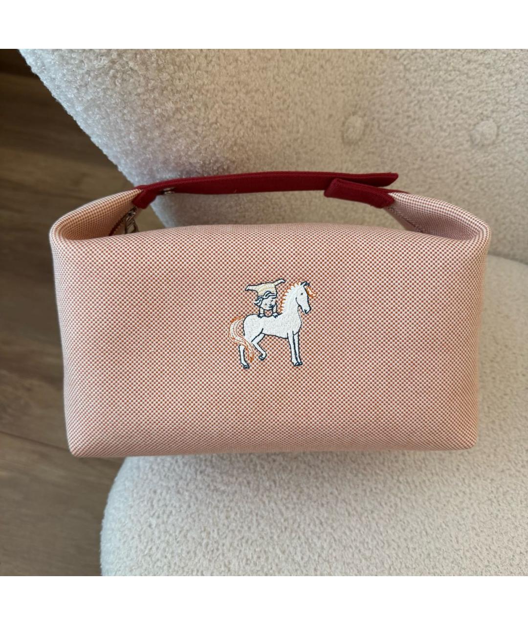 HERMES Красная тканевая косметичка, фото 8