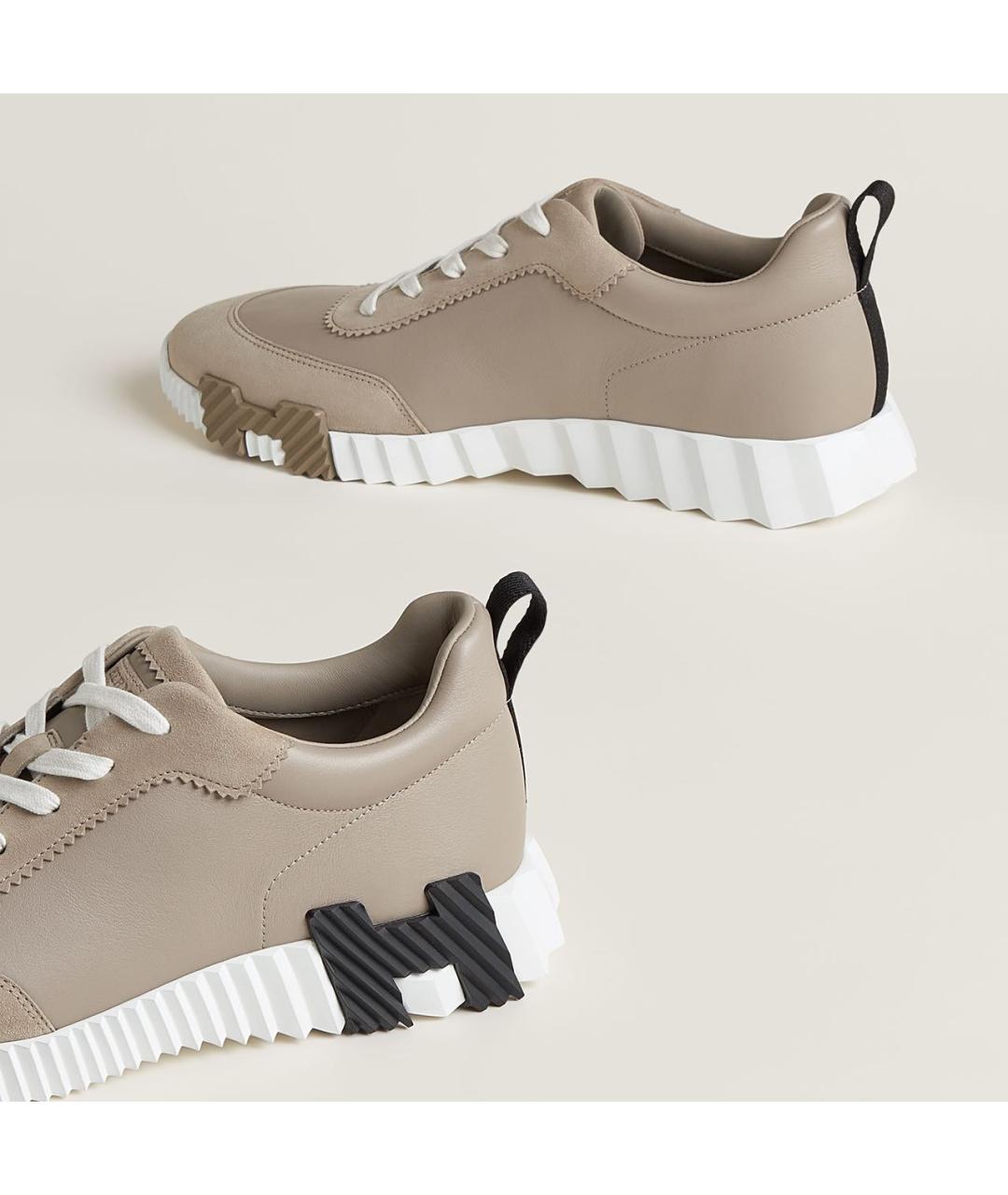 HERMES Бежевые кожаные низкие кроссовки / кеды, фото 4