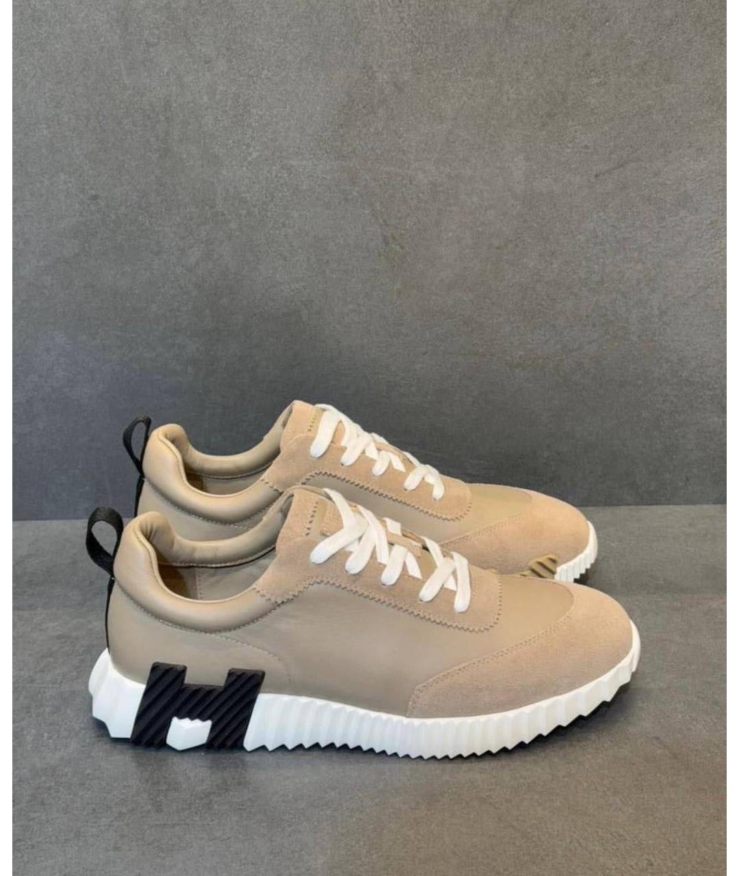 HERMES Бежевые кожаные низкие кроссовки / кеды, фото 5