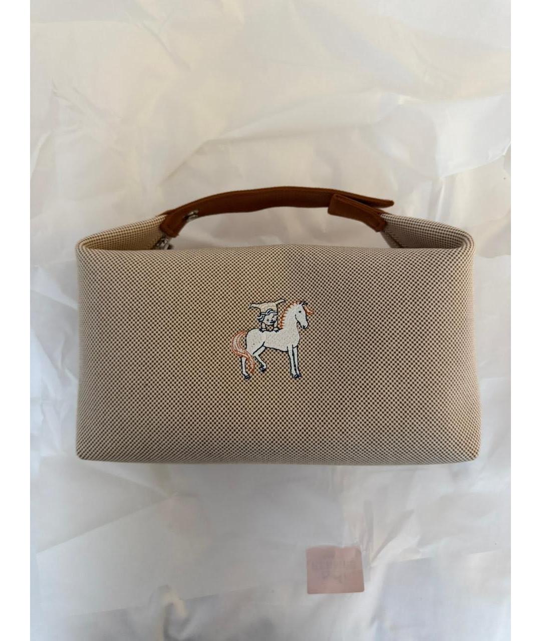 HERMES Бежевая тканевая косметичка, фото 4