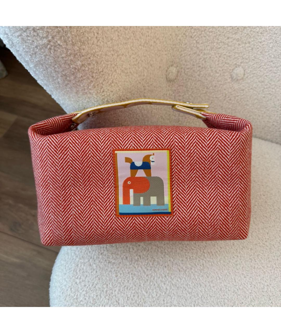 HERMES Красная тканевая косметичка, фото 2